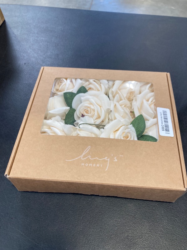 Photo 1 of Ling's moment Artificial Flowers 16pcs Cream Silk Roses with Stems, 3.5" Fake Vendela Roses Bulk for DIY Wedding Bouquets Centerpieces Party Baby Shower Home Decoration