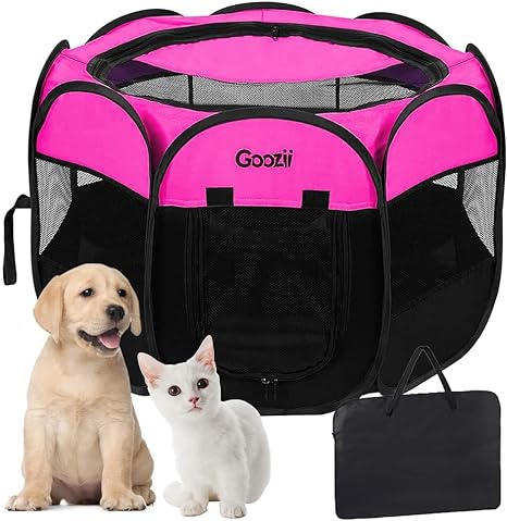 Photo 1 of GOOZII Pet Cat Playpen for Indoor Cats Enclosed, Portable Foldable Dog Playpen Outdoor Tent Crate Cage with Zipper Top Cover Door for Kitten Puppy Outside Rv Car Camper (Small Size, Pink)