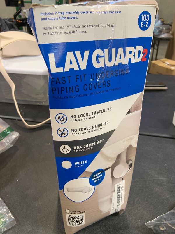 Photo 1 of Truebro 82194 Lav Guard 2 100 Series Undersink Molded Vinyl Tubular P-Trap Piping Cover, 2 Angle Valve and Supply Covers, and 5" Offset Tailpiece Wheelchair Strainer Cover (103 E-Z), China White