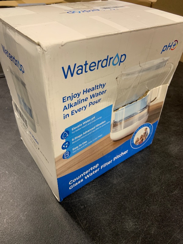 Photo 1 of Waterdrop PT-72B-A Glass Alkaline Water Filter Pitcher, 7-Cup, Eco-Friendly, Enhances Alkaline Water, for Home & Office, Reduces PFOA/PFOS, Chlorine, Cadmium, Copper & Mercury, Blue