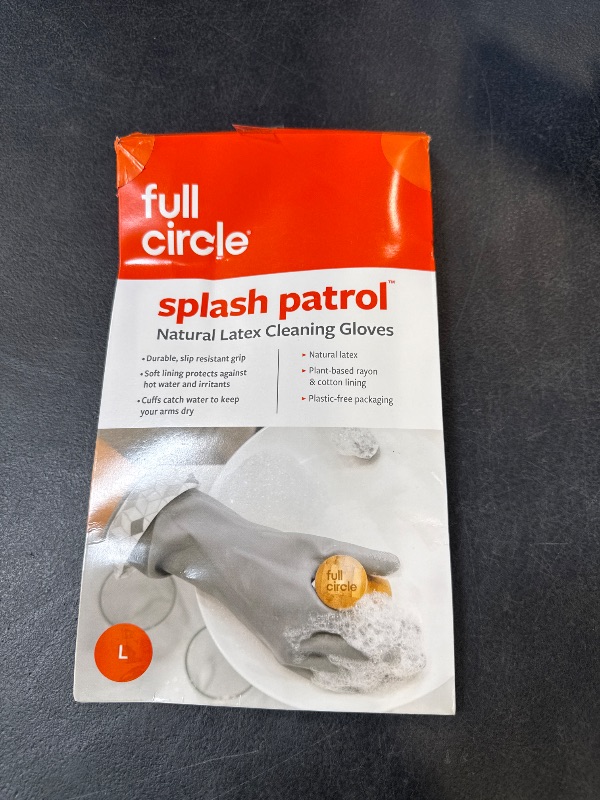 Photo 1 of Full Circle Splash Patrol Natural Latex Cleaning Gloves Large - Eco-Friendly, Durable, Kitchen, Bathroom, Household Cleaning - Gray