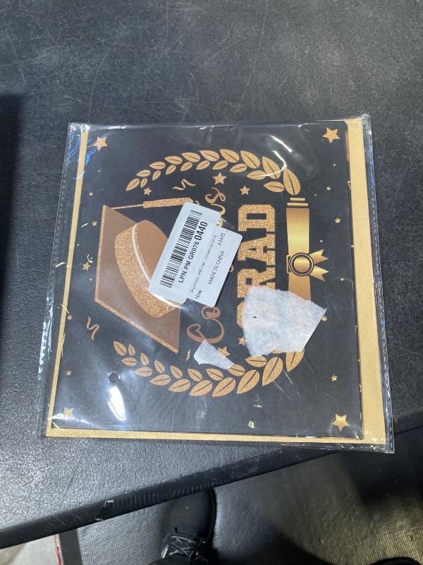 Photo 1 of HigzYovn Graduation Cards 2025 Pop Up Congrats Grad 2025 Greeting Card with Lights & Music Graduation Thank You Cards 2025 College Card High School Card (black goold)