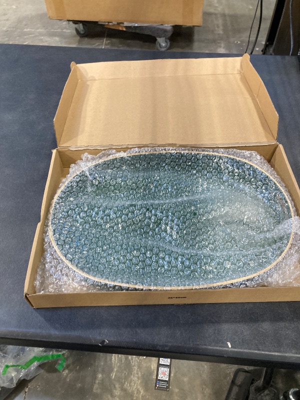 Photo 1 of Spsyrine Dark Green Plastic Serving Tray for Ottoman, Coffee Table, Oval Decorative Tray for Entertaining, Outdoor, Living Room, Home Decor