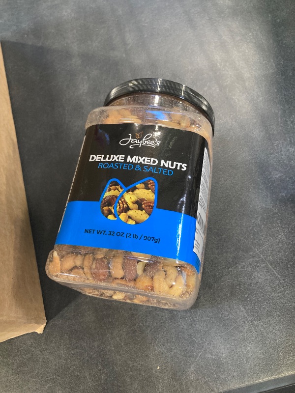 Photo 1 of Mixed Nuts Deluxe - Roasted & Salted | 32 oz Reusable Container | Healthy Gourmet Variety Snack Mix with Cashews, Almonds, Brazil Nuts, Pecans, Hazelnuts (No Peanuts) Holiday Gifts | Keto, Vegan Friendly, Healthy Nut Mix | Jaybee's
exp sep 2027