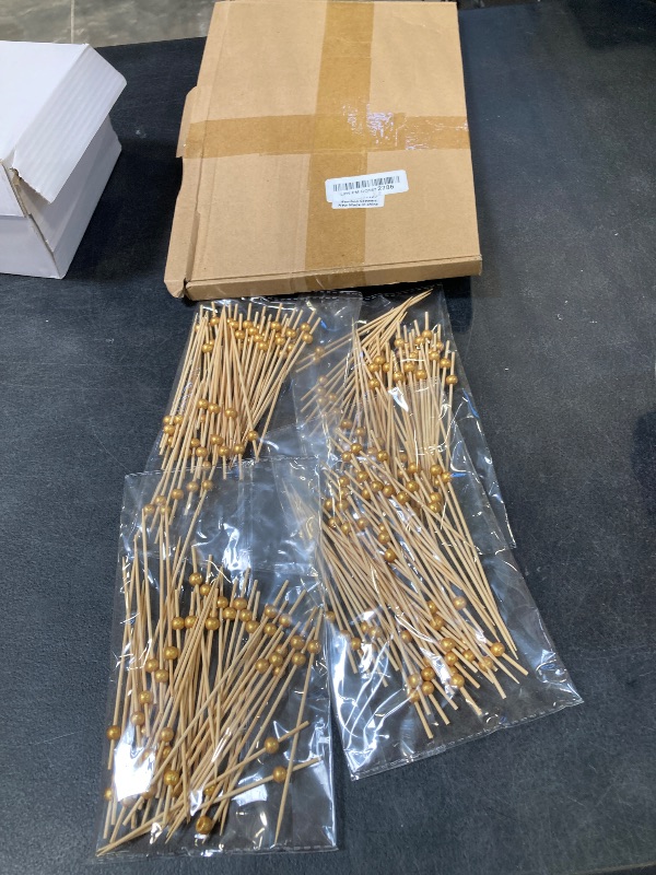 Photo 1 of 200 Pcs Cocktail Picks, 4.7 Inch Toothpicks for Appetizers, Bamboo Cocktail Sticks Skewers for Drinks, Desserts, Charcuterie, Wedding Party Fancy Toothpicks, Gold Pearl Mini Food Picks Decorative