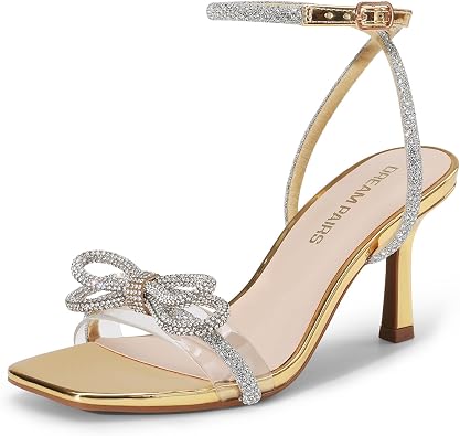 Photo 1 of DREAM PAIRS Women's Dress Sandals for Party Wedding with Double Bowknots Heels Open Square Toe Ankle Strap Crystal Rhinestone Shoes
7.5