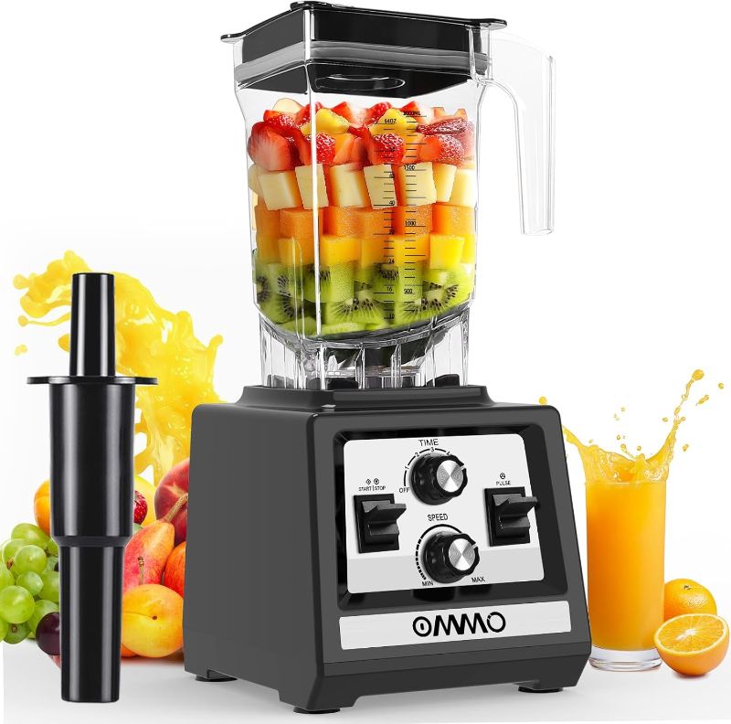 Photo 1 of OMMO Blender for Smoothies: 1800W Peak Blenders for Kitchen, 68oz BPA-Free Pitcher, Timer & Speed Control, 6 Stainless Steel Blades, Dishwasher Safe Blender for Ice Crush/Smoothies/Frozen Drinks/Black