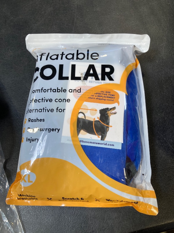 Photo 1 of BENCMATE Inflatable Dog Cone Collar Alternative, Soft Dog Cone for Small Medium Large Dogs and Cats, Neck Recovery ECollar Donut Collar After Surgery (X-Large, Blue)