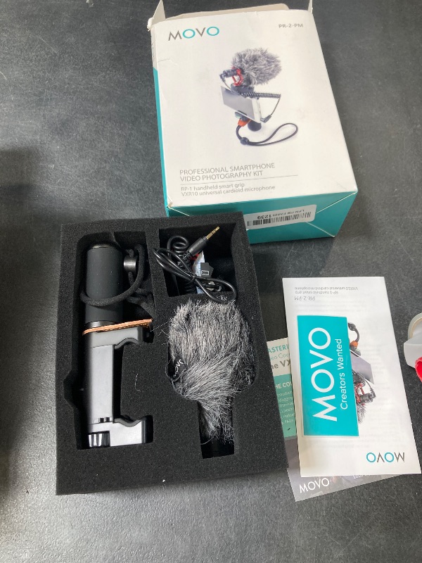 Photo 1 of Movo Smartphone Vlogging Kit for iPhone with Shotgun Microphone, Grip Handle, Wrist Strap for iPhone and Android Smartphones for TIK Tok, Vlog, YouTube Starter Kit and Content Creator Kit