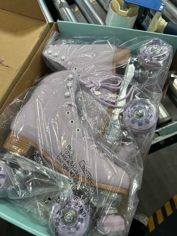 Photo 1 of Roller Skates for Women or Men with Height Adjustable Rubber Stoppers Retro Suede Quad Roller Skates for Outdoor and Indoor (Purple, 7)