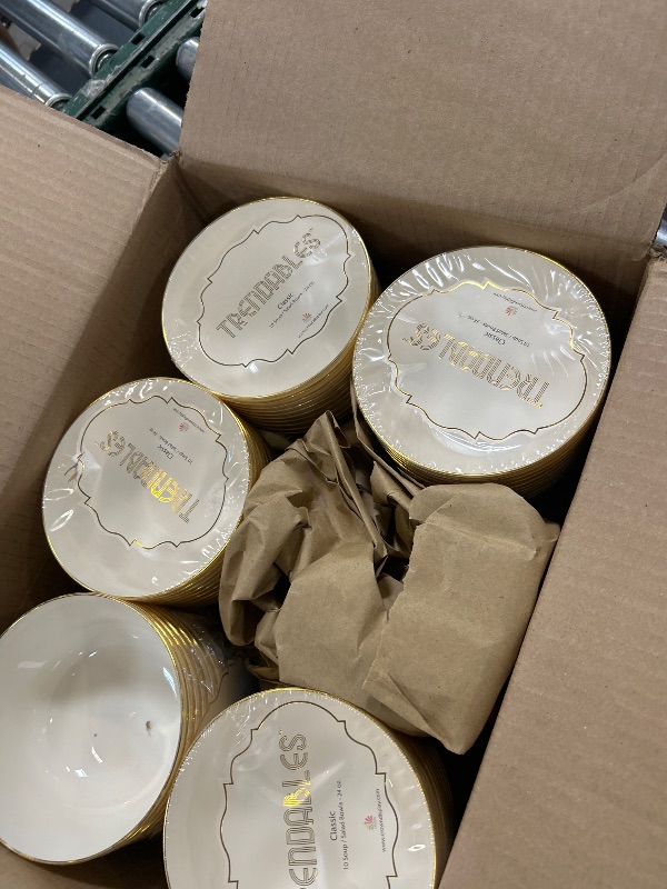 Photo 1 of Trendables Plastic Bowls Disposable Bowls 24 Oz Bowl Set Of 50 Ivory Gold Rimmed Fancy Plastic Serving Bowls Perfect Plastic Ice Cream Bowls Plastic Salad Bowls Plastic Candy Bowl