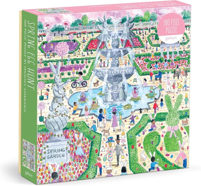 Photo 1 of Galison Spring Egg Hunt – 500 Piece Michael Storrings Jigsaw Puzzle Featuring Beautiful Artwork of an Easter Spring Garden Egg Hunt
