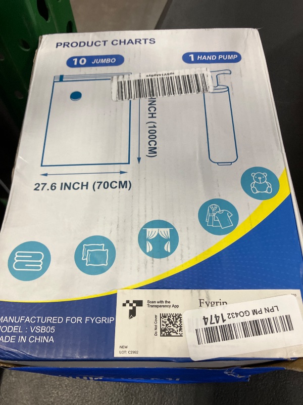 Photo 1 of Fygrip Vacuum Storage Bags with Hand Pump, Plastic Packaging Bags, 80% Space Saver Vacuum Seal Bags for Clothing, Travel Lugggage, Blankets, Comforters, 10 Jumbo