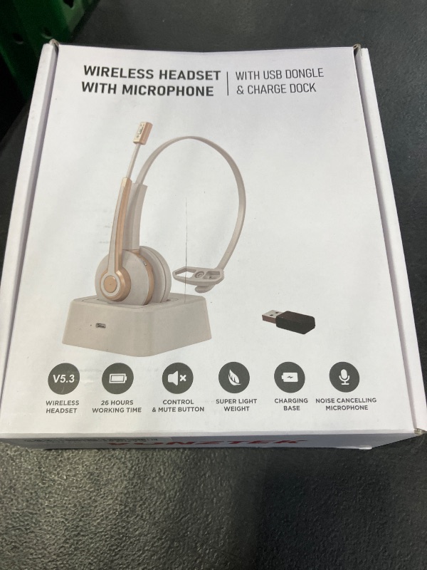 Photo 1 of Vonztek Bluetooth Headset with Microphone,Wireless Headset V5.2 with AI Noise Canceling Mic&USB Dongle, Wireless Headphones with Charging Base and Mute Function for Computer/Phone/Office/Skype