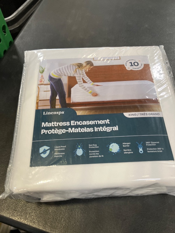 Photo 1 of Linenspa Zippered Mattress Encasement – King Size Waterproof Mattress Protector – Quiet Cover & Complete protection – Dorm Room Essentials, White
