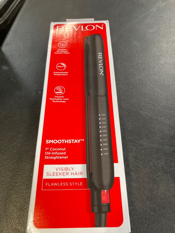 Photo 1 of REVLON Smoothstay 1 Inch Hair Straightener - Coconut Oil Infused Flat Iron Helps Enhance Shine & Smoothness, Reduces Frizz, Sleek Straight Hair