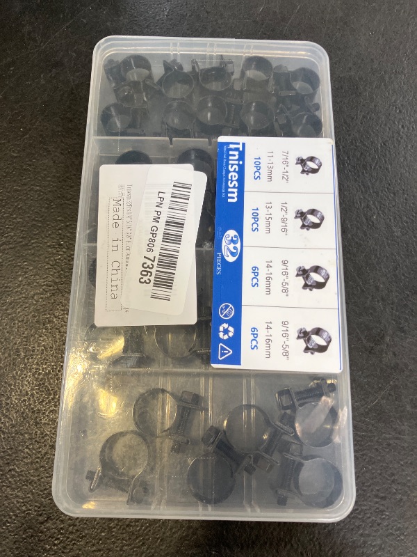 Photo 1 of Tnisesm 32Pcs 1/4" 5/16" 3/8" Fuel Injection Gas Line Hose Clamps Black Clip Pipe Clamp Assortment Kit, Hoses Clamps Sleeving,for Automotive Diesel Petrol Pipe