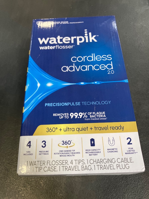 Photo 1 of Waterpik Cordless Advanced 2.0 Water Flosser For Teeth, Gums, Braces, Dental Care With Travel Bag and 4 Tips, ADA Accepted, Rechargeable, Portable, and Waterproof, White WP-580, Packaging May Vary