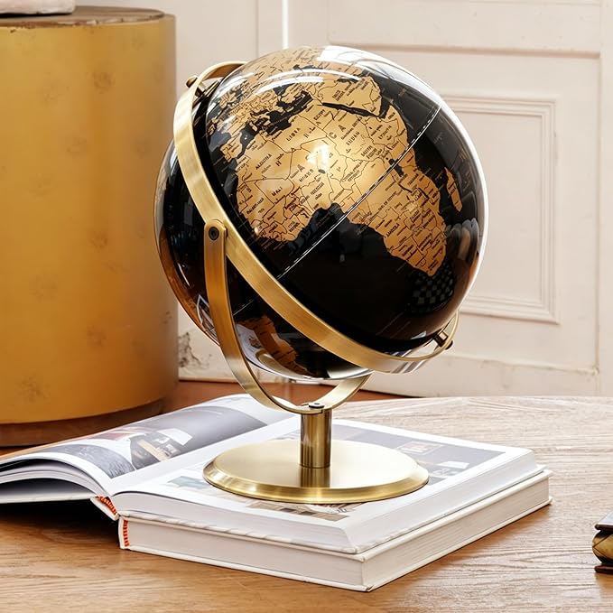 Photo 1 of 720° Rotation World Globe with Metal Stand, Light Luxury Black Golden Globe, Stylish and Elegant Adult Home Office Desk Bookcase Decoration & Gifts, 10.6'' (L)