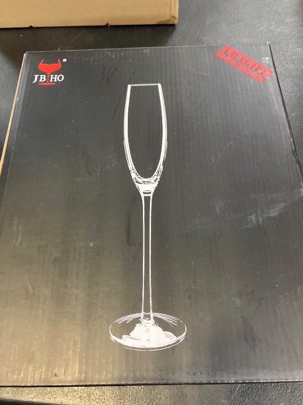 Photo 1 of JBHO Champagne Glasses-Elegant Flutes-Gift-Box-Hand Blown Champagne Flutes Glass-100% Lead-Free Premium Crystal - Gift Idea for Wedding, Anniversary, Christmas,New Year-Set of 4-8oz, Clear
