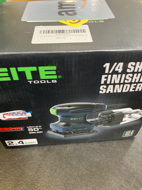 Photo 1 of ZEITE 2.4 Amp 1/4 Sheet Sander with 12Pcs Sandpapers, Electric Palm Sander for Woodworking, 10 Ft Cord, 14000 OPM, Vacuum Attachment, Cyclonic Dust Box for Wood Polishing Sanding