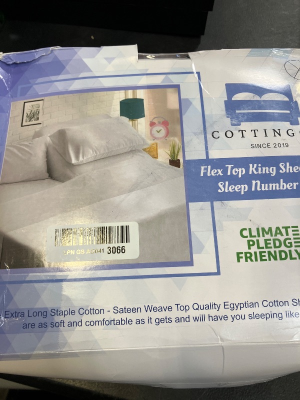 Photo 1 of Cottingon 4 Piece Flex Head King Sheet Set, Top 34 Inch Split Sheets for Sleep Number Adjustable Beds, Soft Breathable 100% Egyptian Cotton, Fits Upto 16" Deep Mattress 78"X80"+ 34", Light Grey