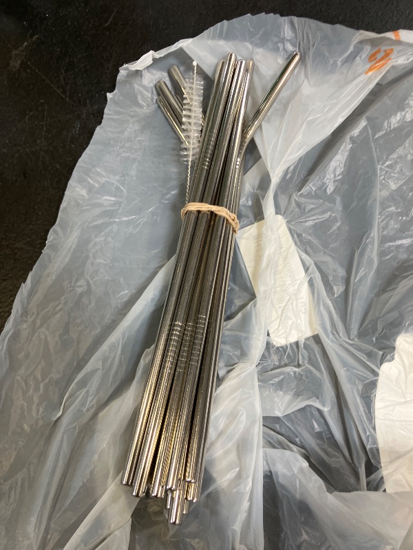Photo 1 of ANNVCHI 16 Pack of Reusable Stainless Steel Metal Straws, 8 Straight + 8 Bent 8.5 inch Metal Straws with 2 Cleaning Brushes, Straw Compatible with 20oz Stanley Cup