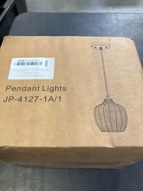 Photo 1 of LBSQJ Milky Luster Ribbed Glass Pendant Light, 6.29" Modern Hanging Light Fixture, Pendant Lights Kitchen Island & Dining Room, Adjustable Cord E26 Base (Model A, 1-Pack)