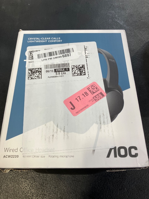 Photo 1 of AOC USB Headset with Microphone for PC, Over-Ear Wired Headphones with Mic, Noise-Cancelling Boom, 40mm Audio Drivers, USB-A/C Compatibility for Office, Call Centers & Online Meetings (Black)