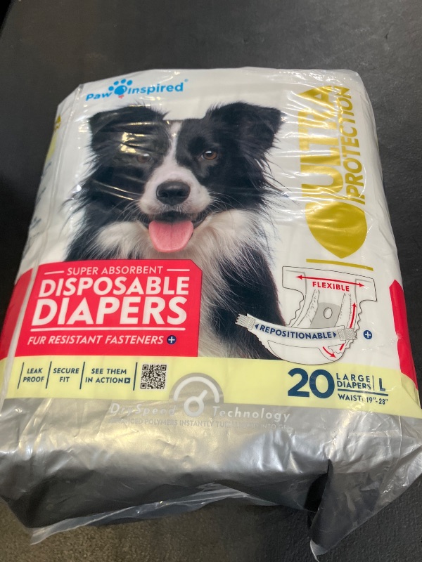 Photo 1 of Paw Inspired 20ct Disposable Dog Diapers | Female Dog Diapers Ultra Protection | Diapers for Dogs in Heat, Excitable Urination, or Incontinence (Large)