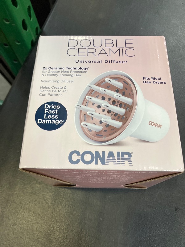 Photo 1 of Conair Double Ceramic Universal Diffuser Attachment for Hair Dryer, Volumizing Universal Blow Dryer Diffuser for Frizz-Free Curls, Fits Dryers with Nozzles from 1.75" to 2.1", White