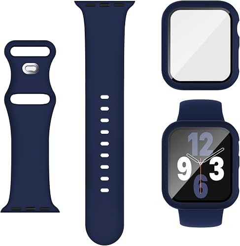 Photo 1 of Sport Silicone Band and Case Compatible with Apple Watch Bands 38mm 40mm 41mm 42mm 44mm 45mm 46mm, Waterproof Apple Watch Strap & Screen Protector iWatch Series 11 10 9 8 SE 7 6 5 4 3 2 1 for Women Men