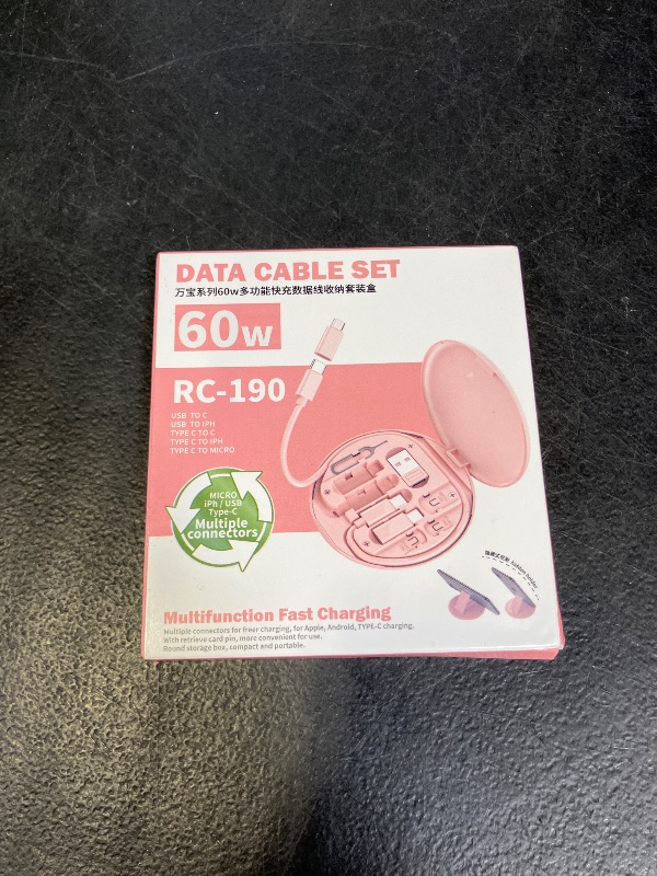 Photo 1 of Multi USB Charging Adapter Cable Kit, USB C to iOS Device Adapter Box, Conversion Set A & Type C to Male Micro /Type C/iOS Device, Data Transfer, Card Storage, Tray Eject Pin, Phone Holder (pink)