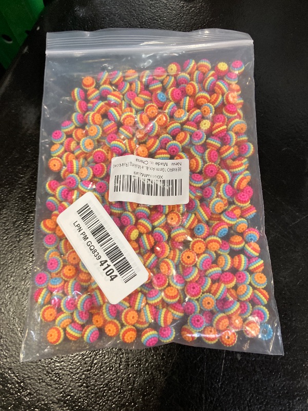 Photo 1 of BERMRO 10mm Acrylic Beads Rainbow Stripes Color Beads 400pcs Acrylic Beads Assorted Colors Round Bubble Bead for DIY Craft Jewelry Necklace Making (Rainbow)