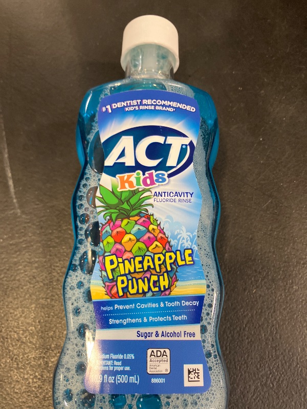 Photo 1 of ACT Kids Anticavity Fluoride Rinse Pineapple Punch 16.9 fl. oz. Accurate Dosing Cup, Alcohol Free