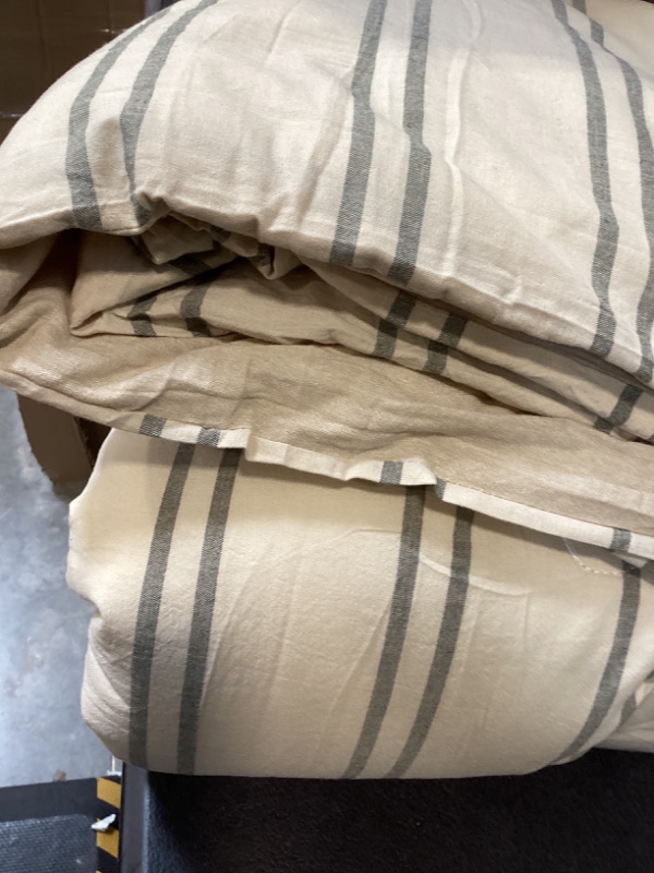 Photo 1 of Cyusri Cotton Stripe King Comforter Set - Soft Lightweight Bedding 3 Pieces Dyed Bed Set with 2 Pillow Shams,Reversible All Season Farmhouse Down Alternative(King Size 104"x90" Beige)