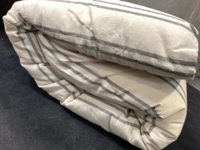 Photo 1 of Cyusri Cotton Stripe King Comforter Set - Soft Lightweight Bedding 3 Pieces Dyed Bed Set with 2 Pillow Shams,Reversible All Season Farmhouse Down Alternative(King Size 104"x90" Beige)