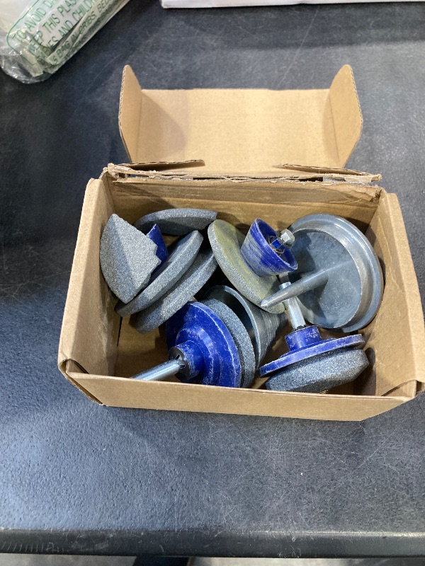 Photo 1 of 5PCS Lawn Mower Blade Sharpener Kit, 4PCS Mower Blade Sharpener with Blade Balancer, Lawnmower Blade Sharpener for Tractors Any Power Drill Hand Drill Tools