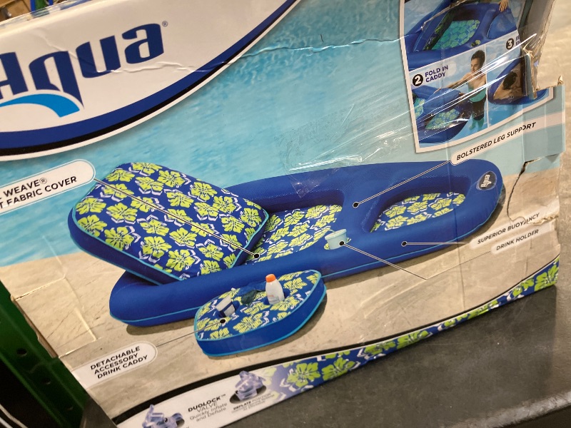 Photo 1 of Aqua Campania Ultimate 2-in-1 Pool Float Lounge – Extra Large – Inflatable Pool Floats for Adults with Adjustable Backrest & Cupholder Caddy – Royal/Lime Hibiscus