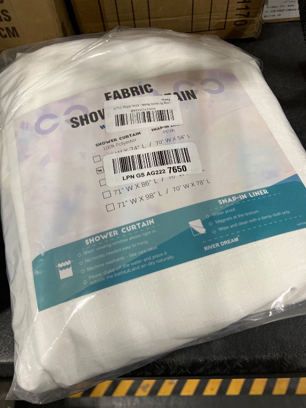 Photo 1 of River Dream Long No Hook Slub Textured Shower Curtain with Snap-in PEVA Liner Set - 71" x 77"(75"), Hotel Style with See Through Top Window, Fabric Curtain & Waterproof Liner, White, 71x77