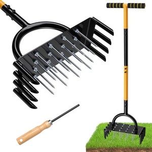 Photo 1 of MASYHLEST Lawn Aerator, 2-in-1 Manual Metal Core Aerators Lawn Tool with 16 Iron Spikes, 8 Coring, Garden Grass Plug Spikes Aerating Coring Tools for Yard Lawn Soil Care, Revives Lawn Health