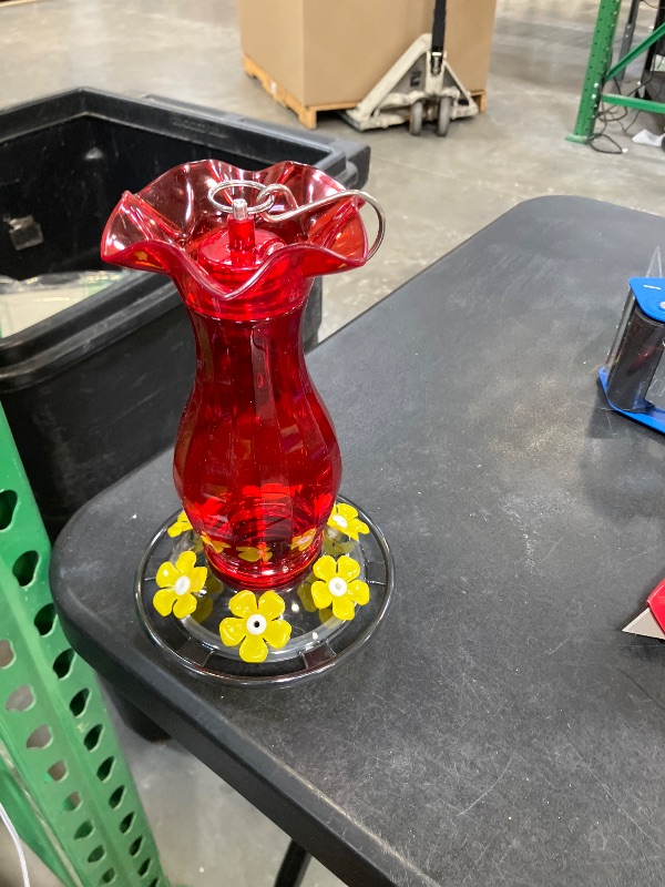 Photo 1 of Jealoeur Hummingbird Feeder for Outdoors Hanging, 18 OZ Humming Birds Feeders with 6 Bee Guard Feeding Ports & Built-in Ant Moat, Easy to Clean, Durable Outdoor Garden Decor (Red 1 Pack-C)