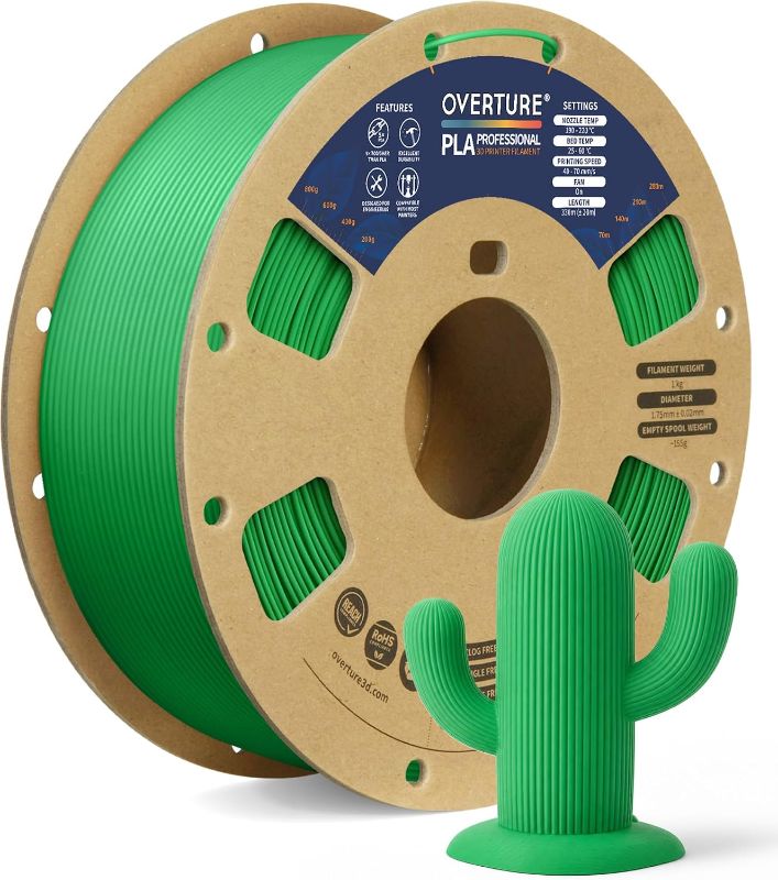 Photo 1 of OVERTURE PLA Plus (PLA+) 3D Printer Filament 1.75mm, 1kg Green | Stronger & More Durable, Tangle-Free 1kg (2.2lbs), High Precision +/- 0.02mm, Fit Most FDM 3D Printers (Green)