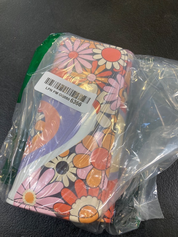 Photo 1 of Binienty Womens Trifold Wallets Large Capacity Wavy Swirl Hippie Flower Wallet Luxury Three Fold Coin Purse Long Rfid Slim Card Holder Purse,Orange