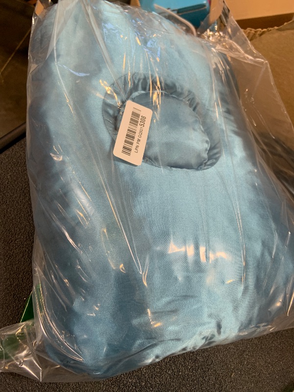 Photo 1 of Piercing Pillow - Ear Piercing Pillow With Foam Plug, Adjust Shredded Memory Foam Picrcing Pillow For Side Sleepers, Donut Piliow For Ear With 4.5x4.5''Hole, Ergonomic Curved Design, Satin Turquoise