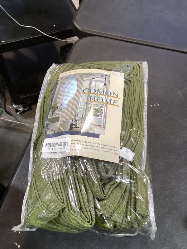 Photo 1 of Olive Green Pleated Linen Curtains 96 Inches Long for Living Dining Room Bedroom Light Filtering Boho Window Drapes 2 Panels with Hooks Rings Clips Sliding Glass Door Semi Sheer Curtain Pinch Pleat