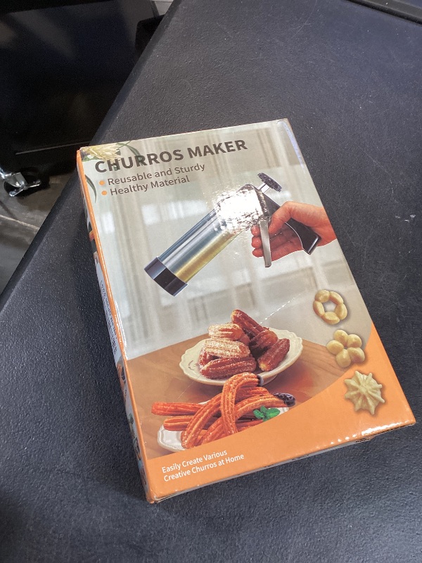 Photo 1 of Churro Maker Machine, Stainless Steel Churros Gun Kit, Cookie Press Gun with Piping Bag, 8 Piping Nozzles, 8 Cookie Discs, 2 Brush and Cream Spatula