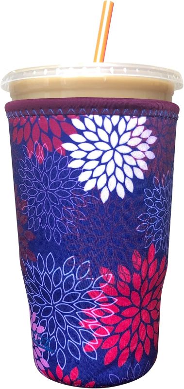Photo 1 of Iced Coffee Sleeve, Insulated Neoprene Cup Sleeve, Fits a 32 Oz. Coffee Cup, Washable and Reusable, Iced Coffee Accessories, Large Midnight Mums