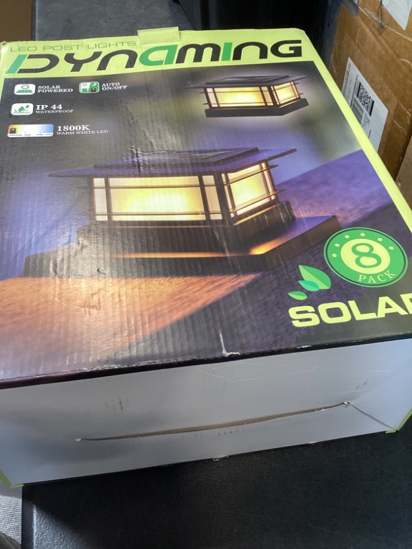 Photo 1 of Dynaming 8 Pack Solar Post Cap Lights Outdoor with Flickering Flame Light, Fence Post Solar Lights Fit for 4x4 5x5 6x6 Vinyl/Wooden Posts, High Brightness SMD LED Lighting Decor for Garden Deck Patio