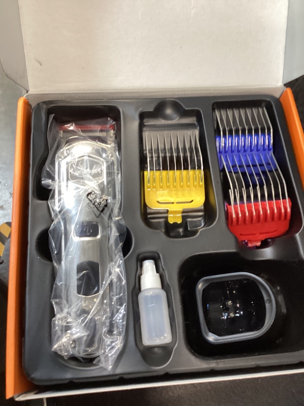 Photo 1 of oneisall Professional Dog Grooming Clippers: Cordless Rechargeable Thick Hair Clipper with Detachable Metal Combs, Low Noise Heavy-Duty Pet Clippers for Curly/Fine/Wavy Hair, 676pro (Silver)